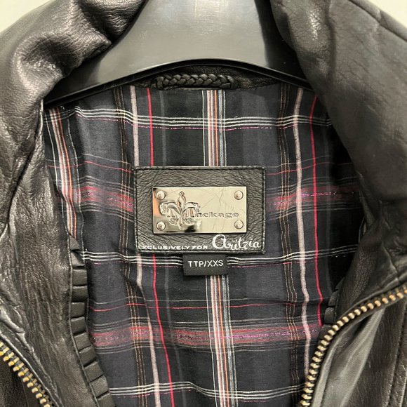 Mackage Leather Jacket Black XXS Aritzia Bomber Hidden Hood - Picture 2 of 6